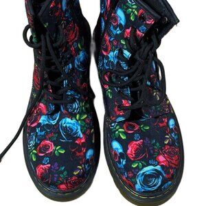 DR MARTENS 1460 Pascal Rose Floral Skull canvas Boots 7